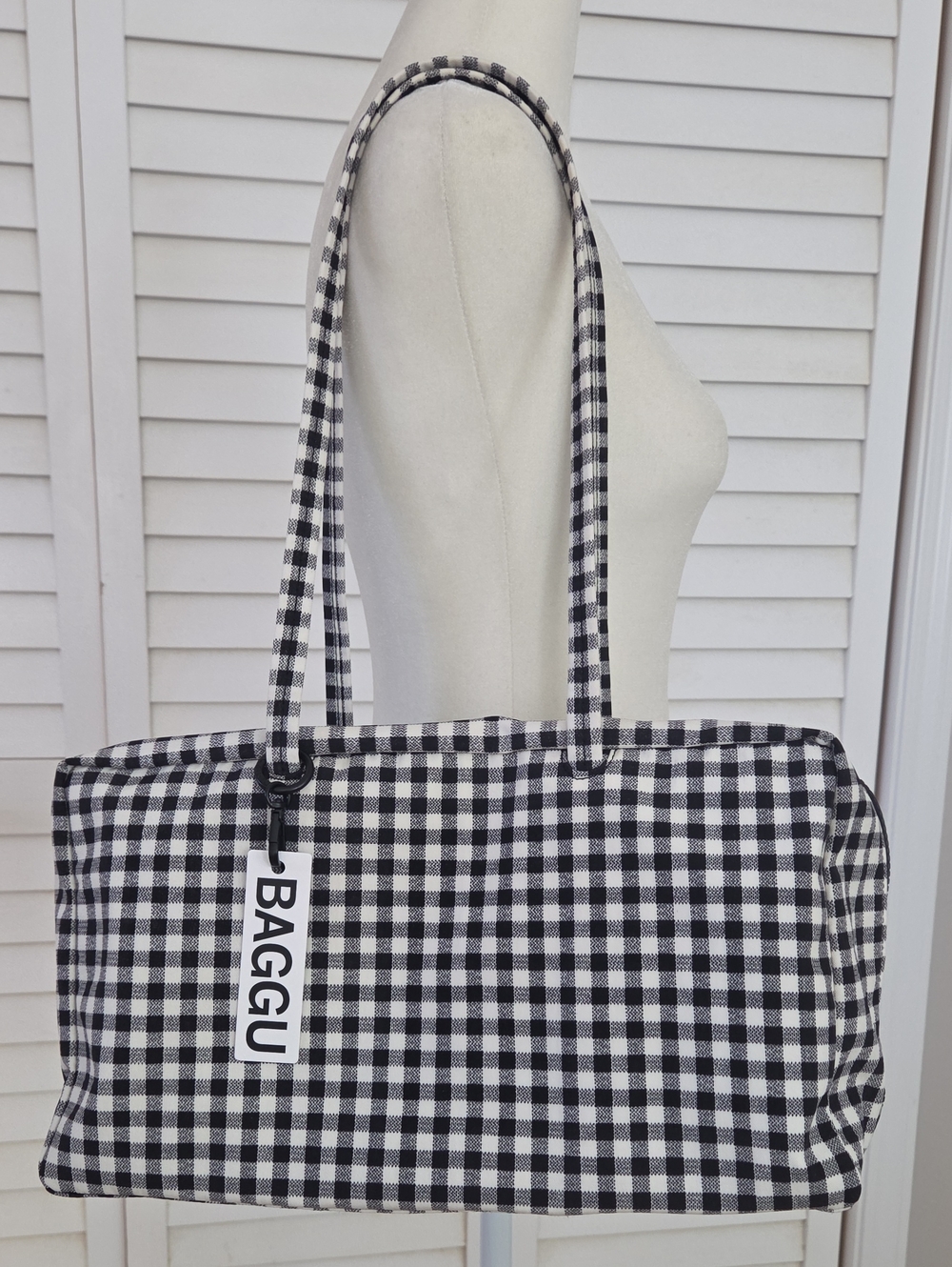 BAGGU Nylon Bowler Bag Gingham